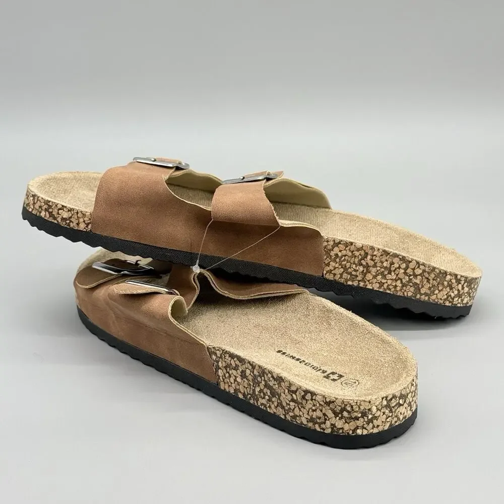 Alpine Swiss Mens Brown Double Strap Cork Sandals Slides Size 10